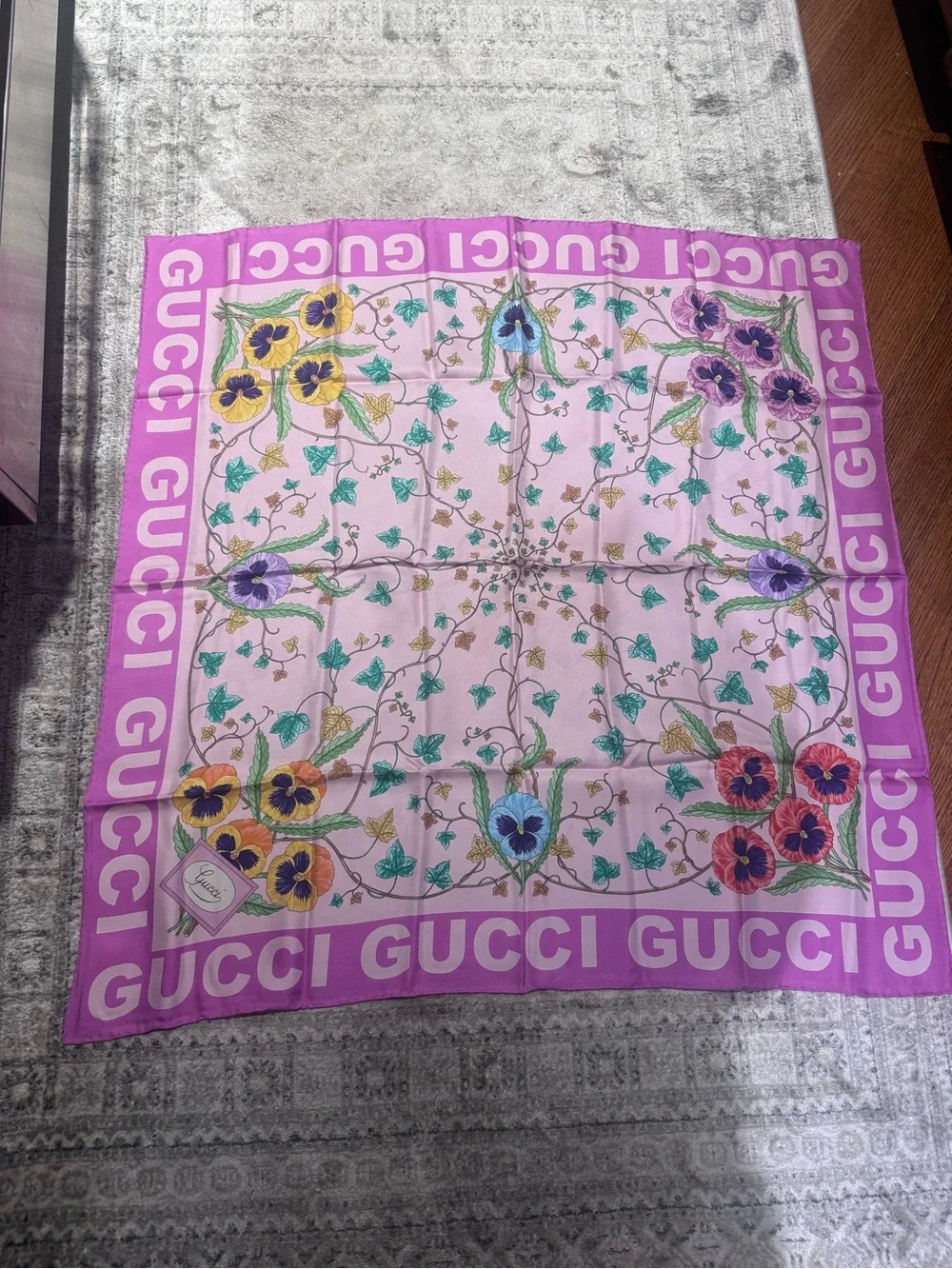 Gucci Pink Floral Silk Scarf
